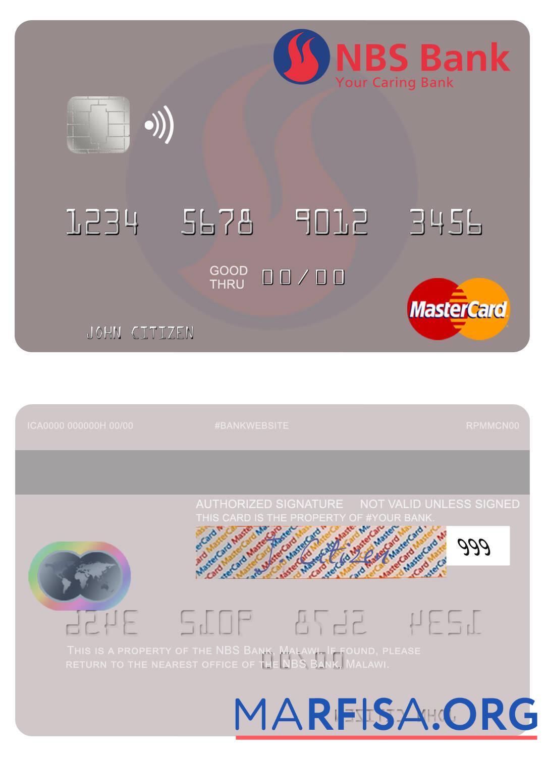 Printable Malawi NBS Bank mastercard real example